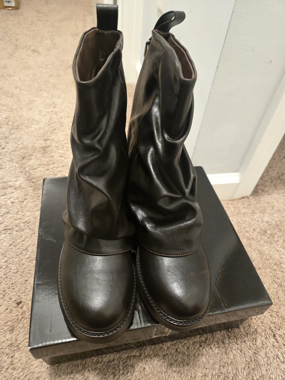 Classic Women's Slouch Leather Boots - Dark Brown, Size 40
